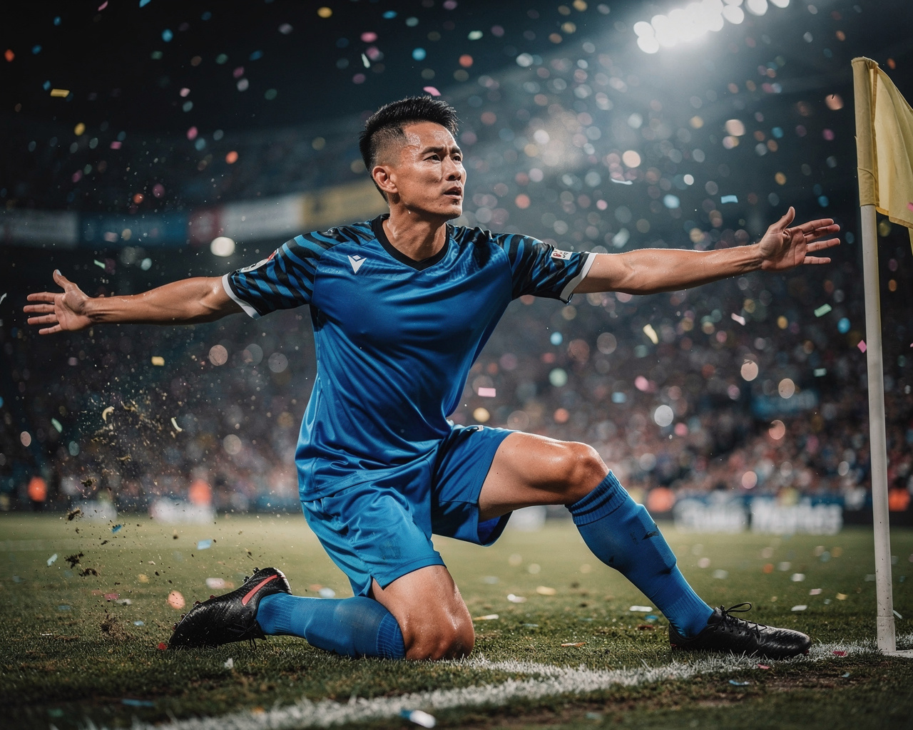 Knee-slide celebration toward the corner flag